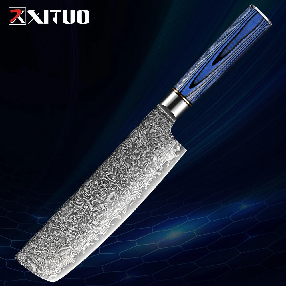 Super Sharp 1-7Piece Damascus Kitchen Knife Set 67-Layer Japanese VG10 Steel Chef's Cleaver Knife Bread Santoku Boning Knife
