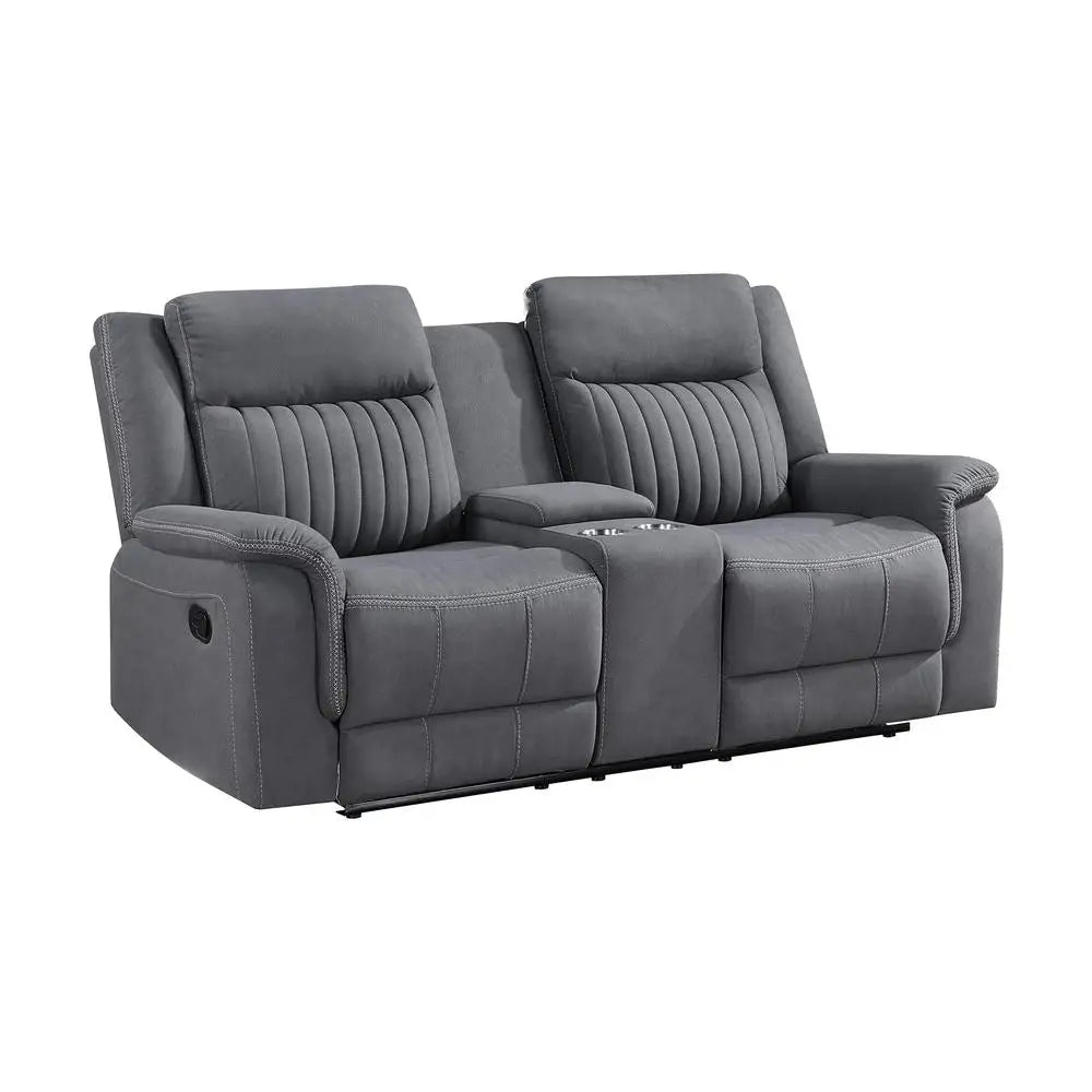 Double Recliner Sofa Manual Wall Hugger Home Theater Seating Polished Microfiber Reclining Loveseat Sturdy Metal Frame Deep