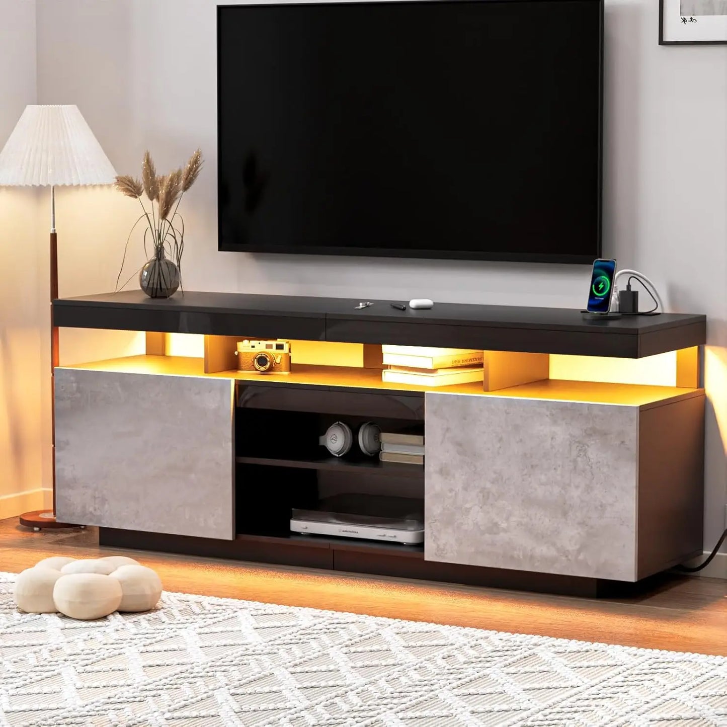 ZUIYU Modern LED TV Stand with Power Outlets