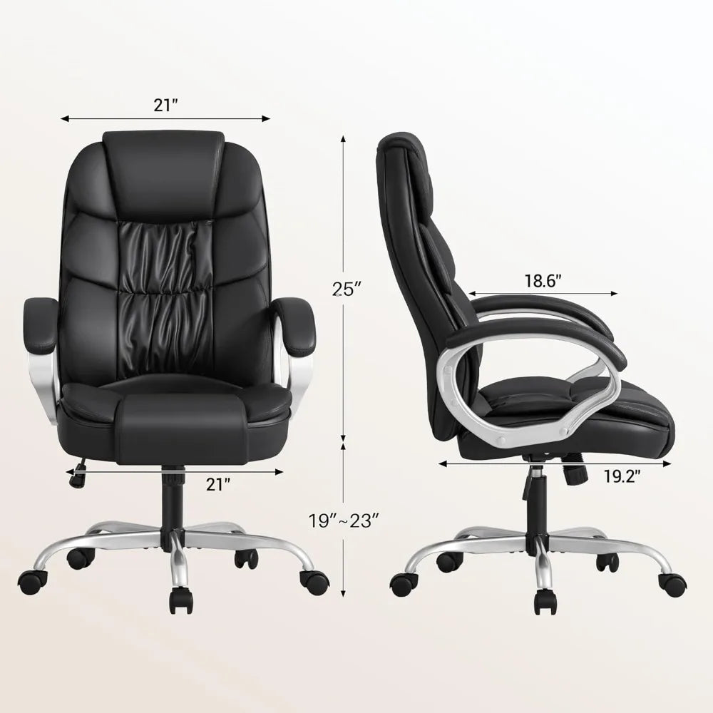 PU Leather High Back Desk Chair With Adjustable Armrests