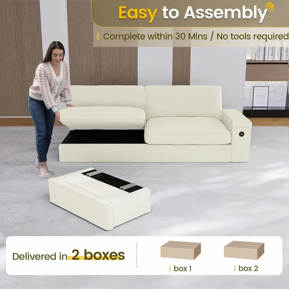 Modern Oversized Sofa with Storage and USB