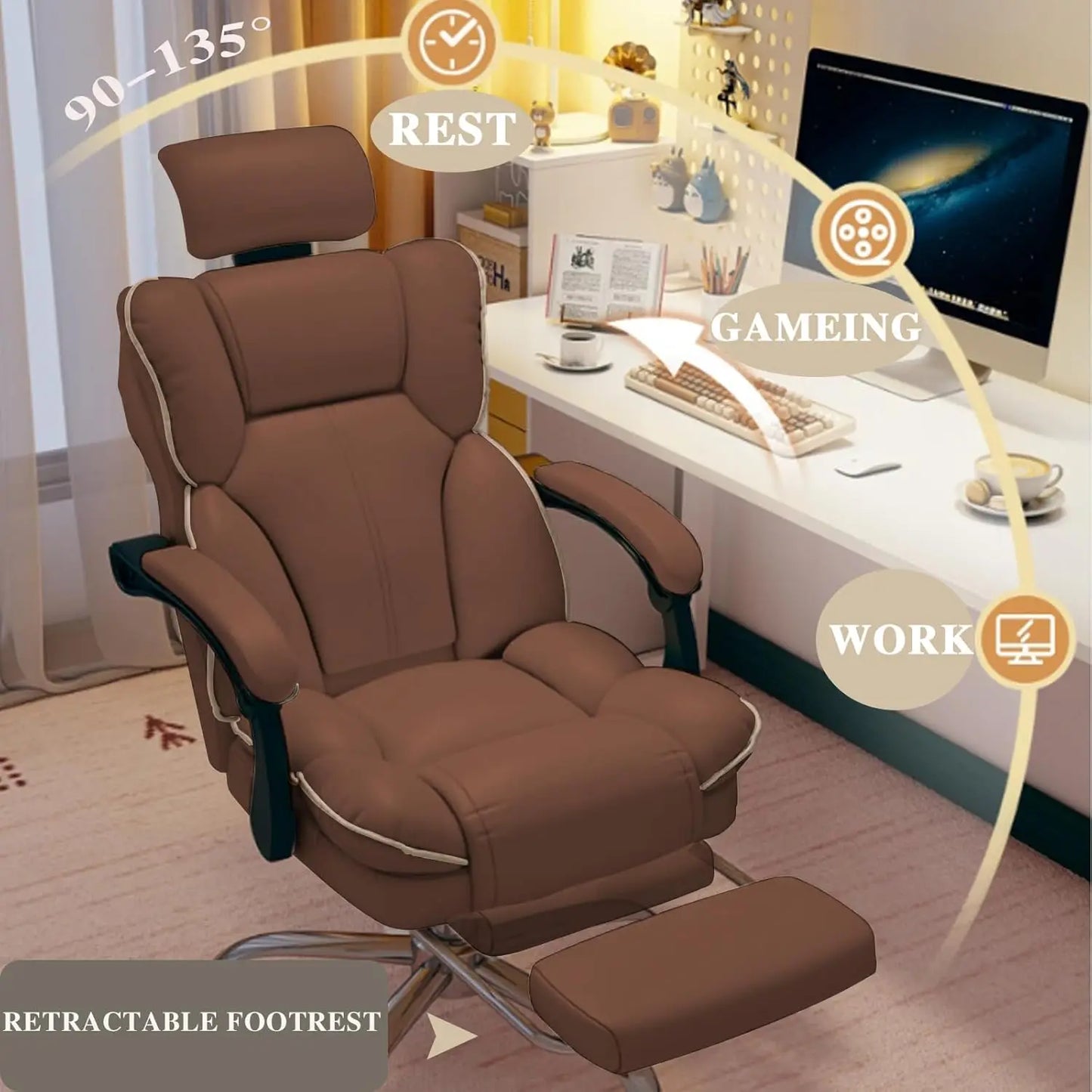 Executive Office Chair with Foot Rest Big and Tall Brown