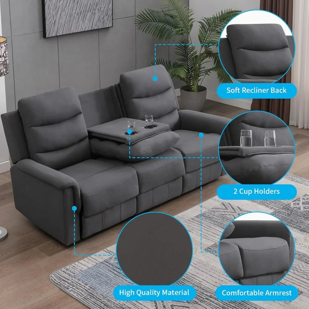 Recliner Sofa,3-Seater Adjustable Living Room Sofa with Flip Middle Backrest,Home Theater Seating Couch,Modern Convertible Couch