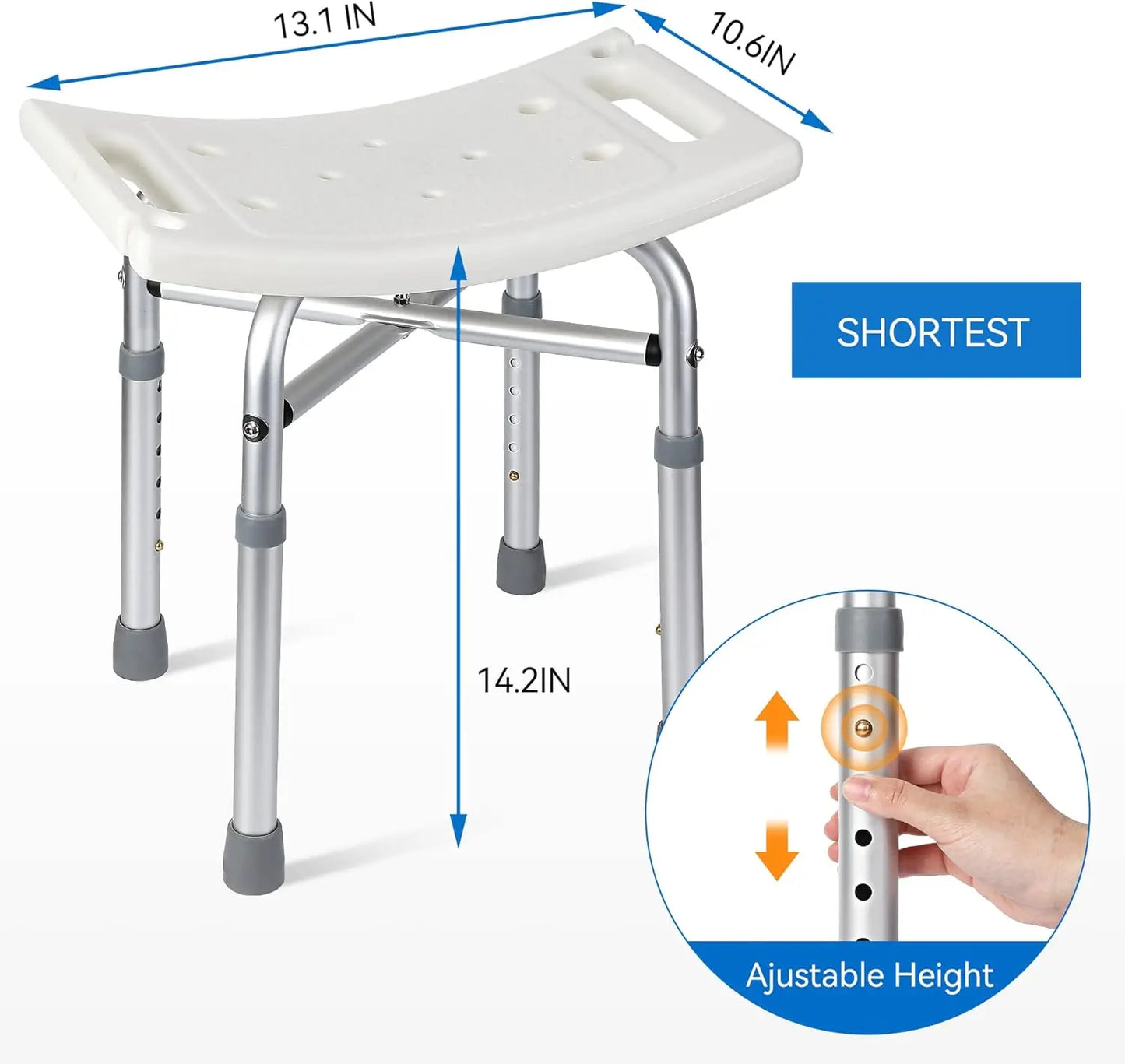 Shower Bench Shower Chair for Bathroom Bathtub with Adjustable Height X-Supports Legs, 350 lb Capacity Slip Resistant 