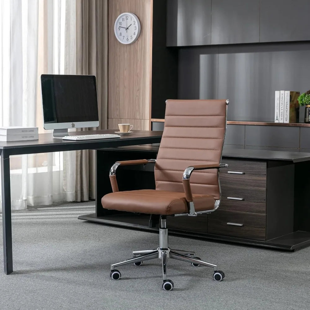Ribbed Modern Leather Office Chairs Ergonomic High Back