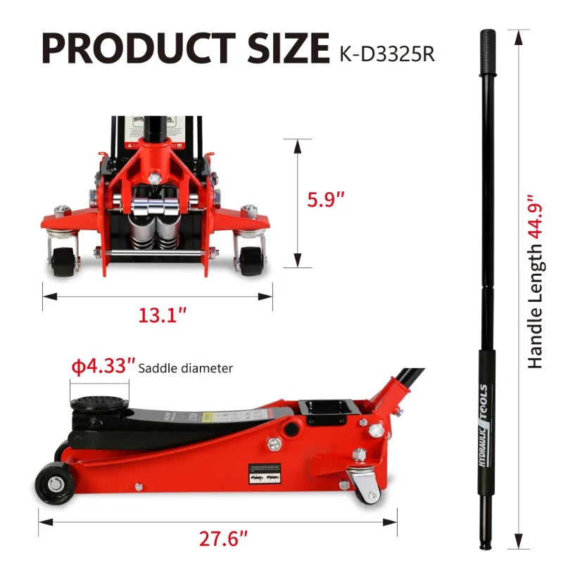 2.5 Ton Low Profile Hydraulic Jack with Dual Piston Fast Lift Pump Lifting Range 3.5 to 19.5 Inches