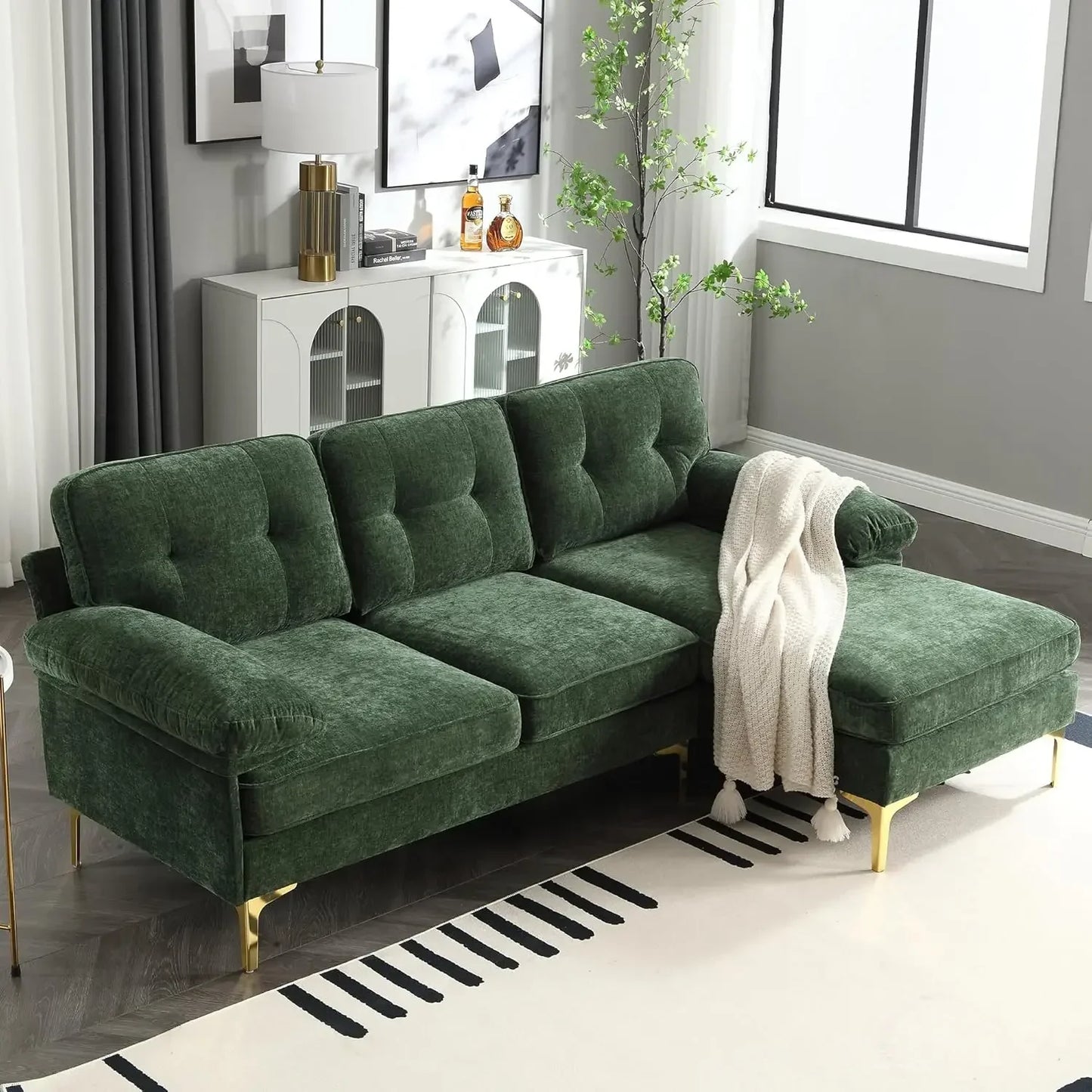 Convertible Sectional Sofa with Chaise Upholstered 3 Seater