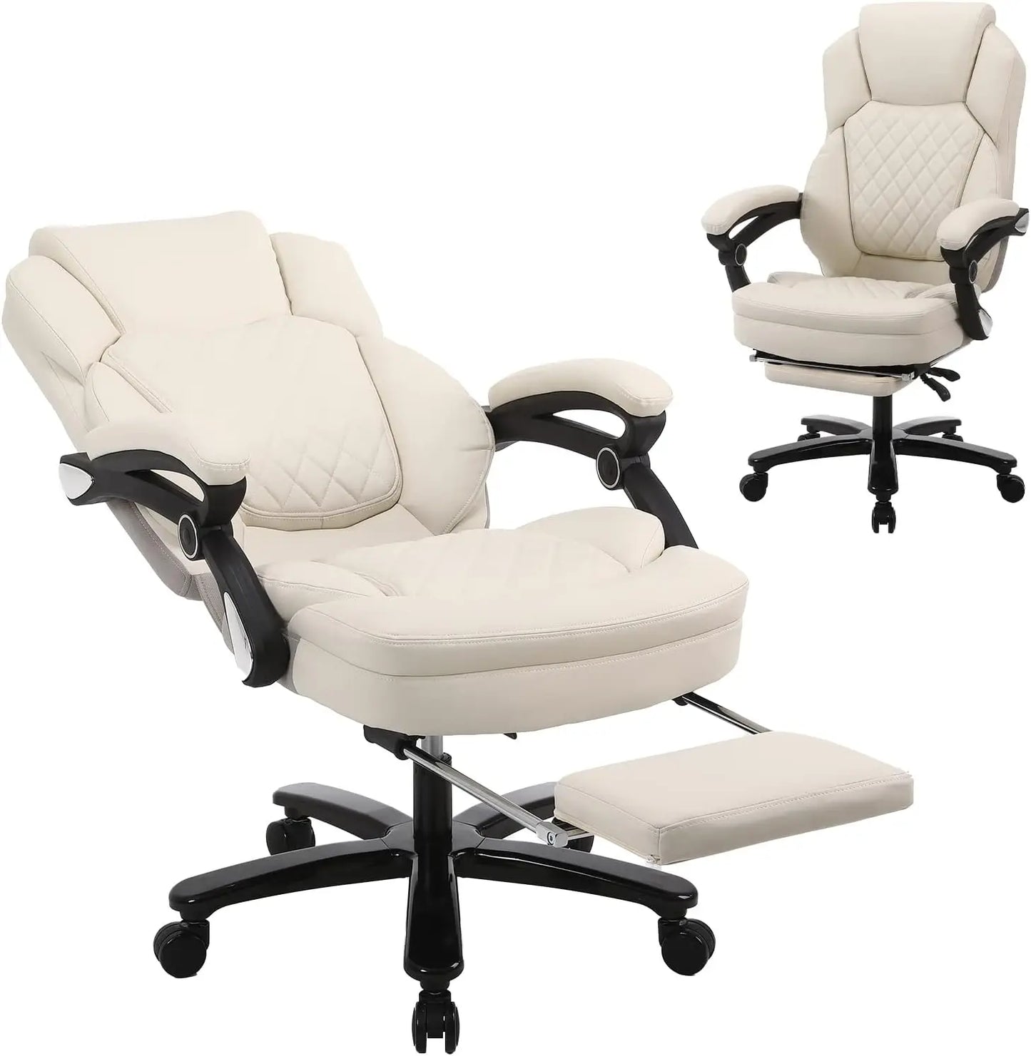 HUANZHUANG Recliner Office Chair With PU Leather Footrest