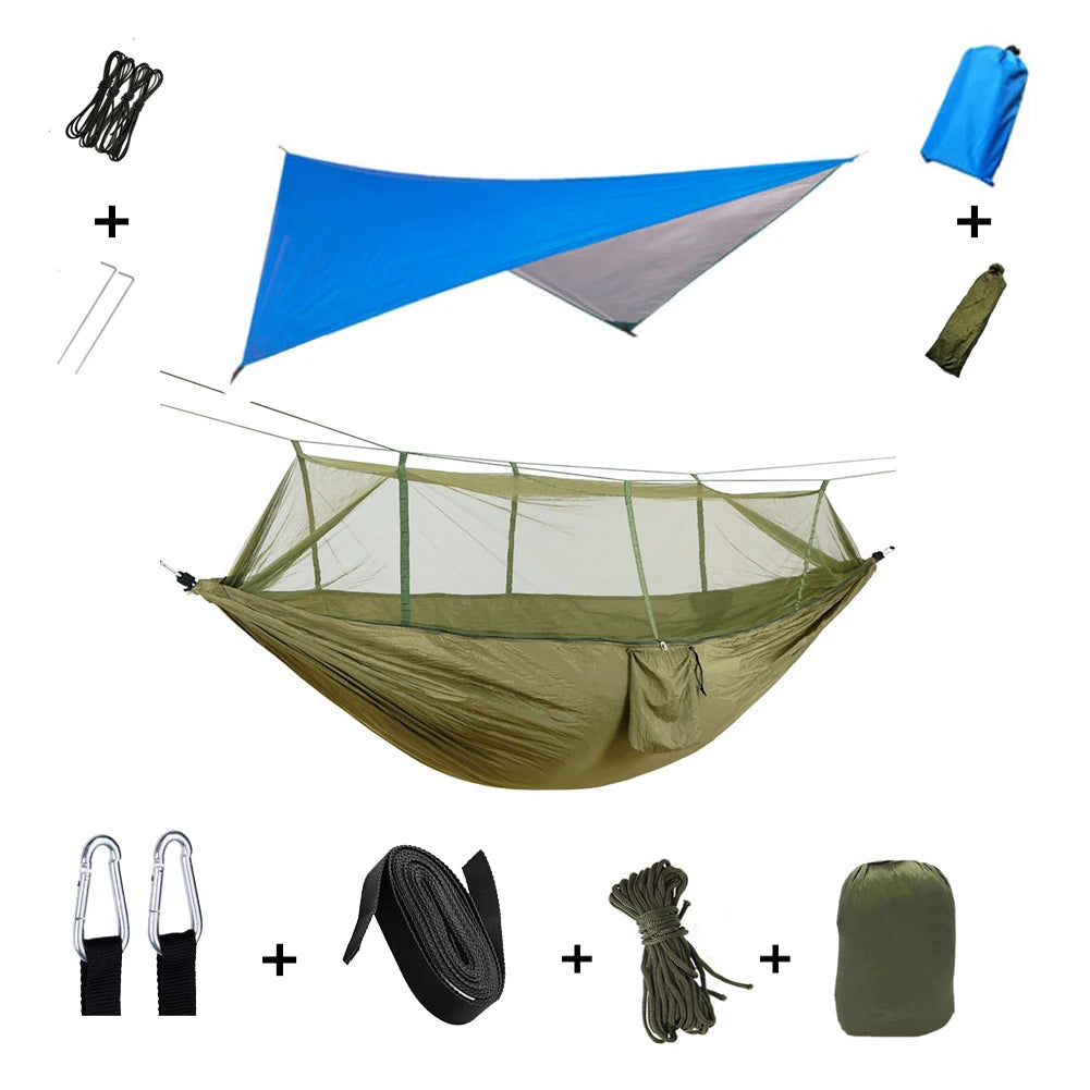 Anti Outdoor Camping Hammock With Mosquito Net And Rain Tent Equipment Shelters Camp Bed Survival Portable Hammock