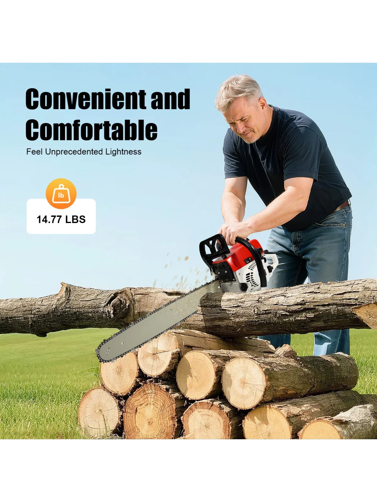 22 Inch 52CC 2-Stroke Portable Handed Gasoline Chainsaw Petrol Chain Saw for forest harvesting pruning branches home woodworking