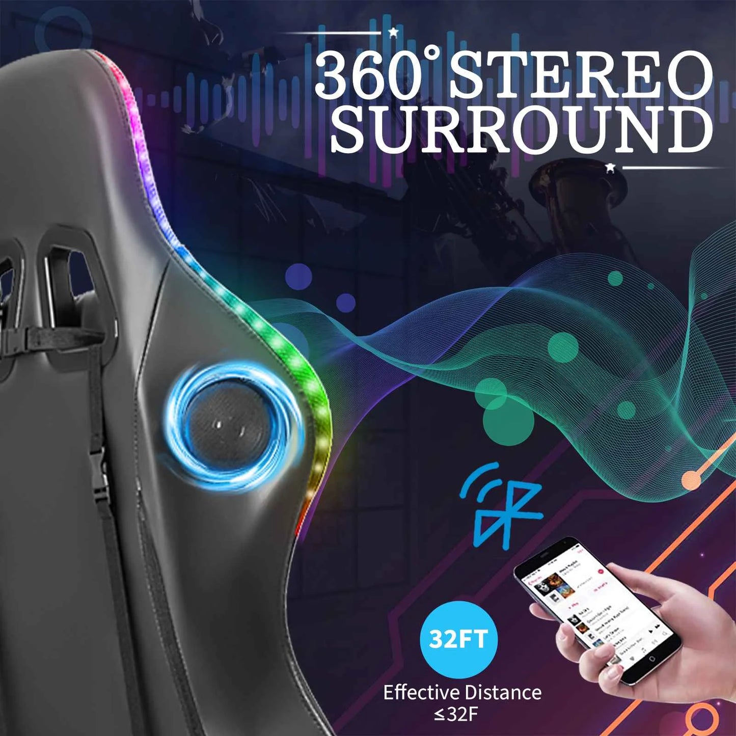 135 Degrees Gaming Chair with RGB Lights Bluetooth Speaker Ergonomic Swivel Recliner with 2 Point Massage