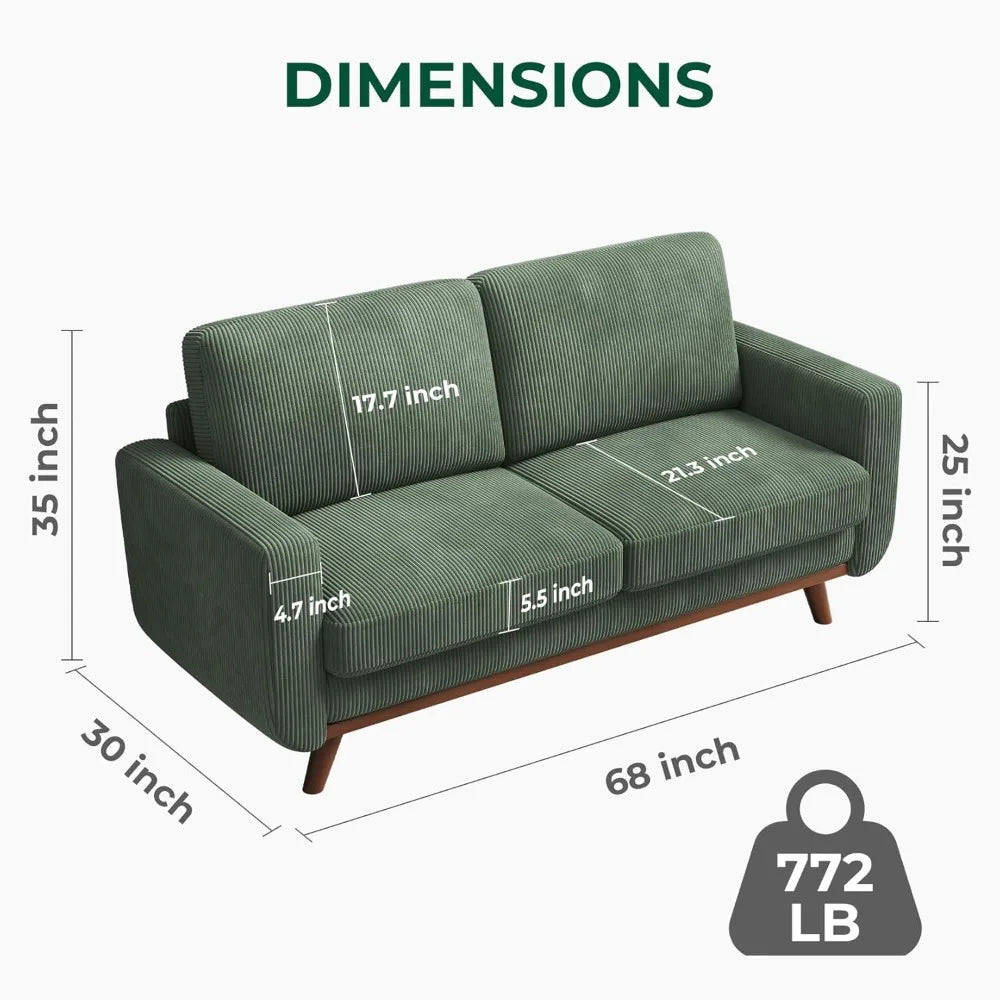 Comfy Corduroy Loveseat with Deep Seat and Solid Wood Frame