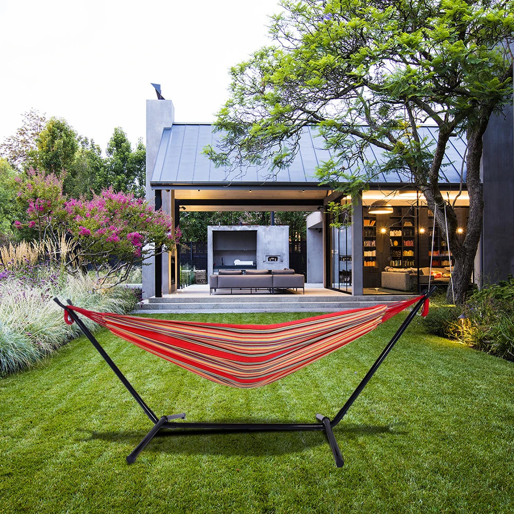 Portable Outdoor Polyester Hammock Set Red