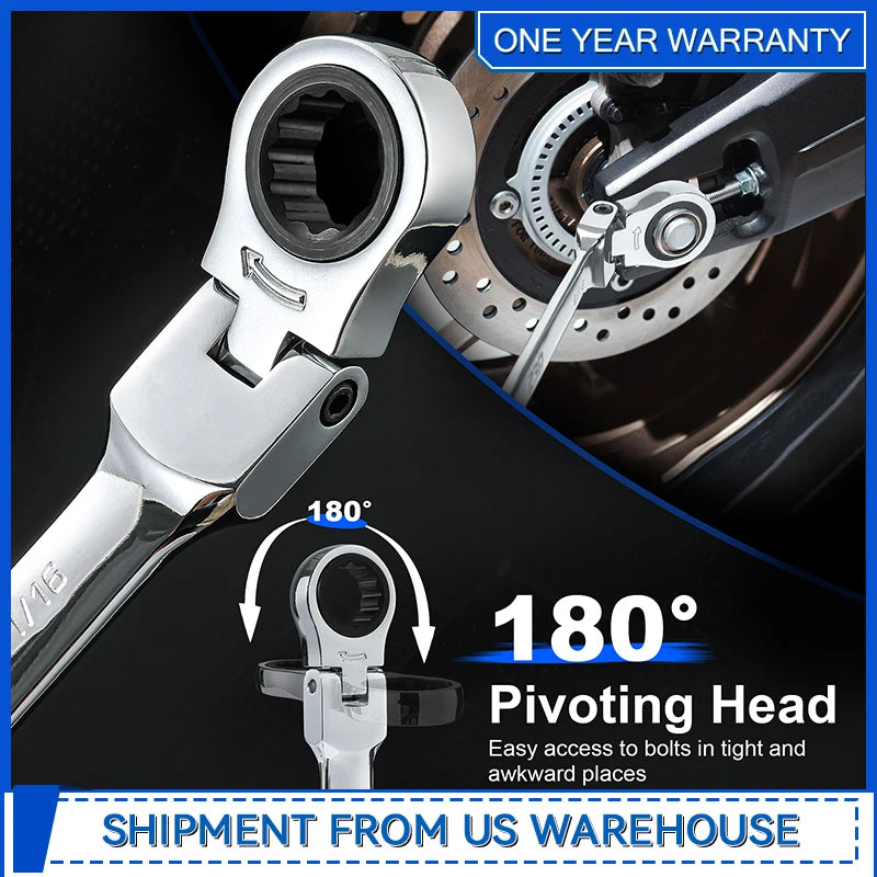 14-Piece SAE Flex-Head Ratcheting Wrench Set 1/4 to 1 with Storage Case 72 Tooth Cr-V Steel Constructed By Prostormer