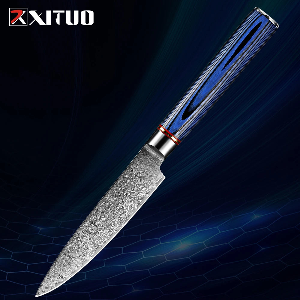 Super Sharp 1-7Piece Damascus Kitchen Knife Set 67-Layer Japanese VG10 Steel Chef's Cleaver Knife Bread Santoku Boning Knife