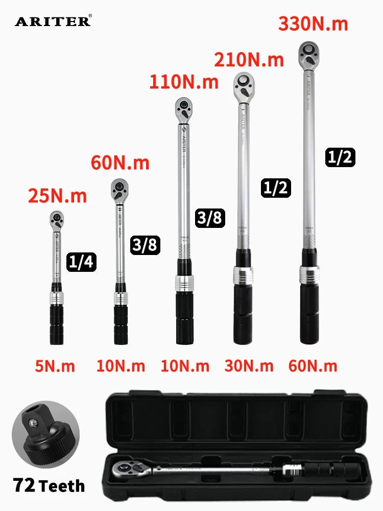 ARITER 1/2" 3/8" 1/4" Click Torque Wrench 72 teeth ±3% High Precision Professional Bicycle Car Repair tools
