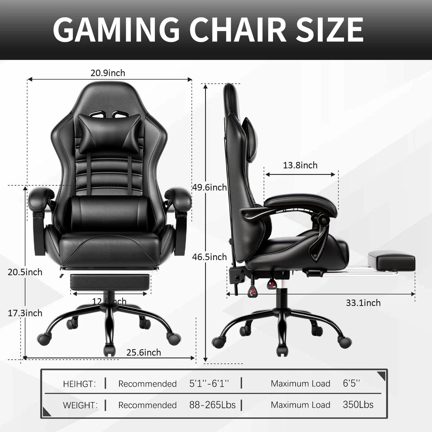 Ergonomic Gaming Chair with Footrest Racing Style Video Game Chair for Adults Reclining Gamer Office Chair