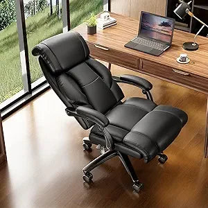 Reclining Office Chair High Back Big and Tall Desk Chair 400lbs Wide Seat Leather Executive Computer Chair with Lumbar Support