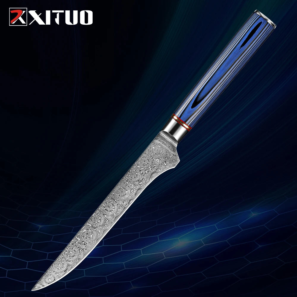 Super Sharp 1-7Piece Damascus Kitchen Knife Set 67-Layer Japanese VG10 Steel Chef's Cleaver Knife Bread Santoku Boning Knife