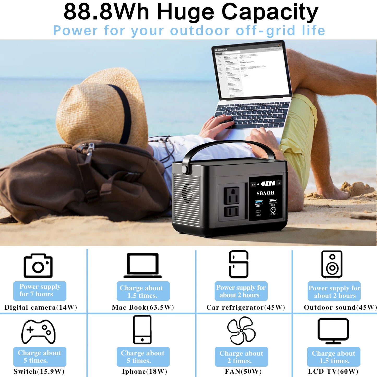 SBAOH Portable Powerstation 88.8Wh Camping Power Station