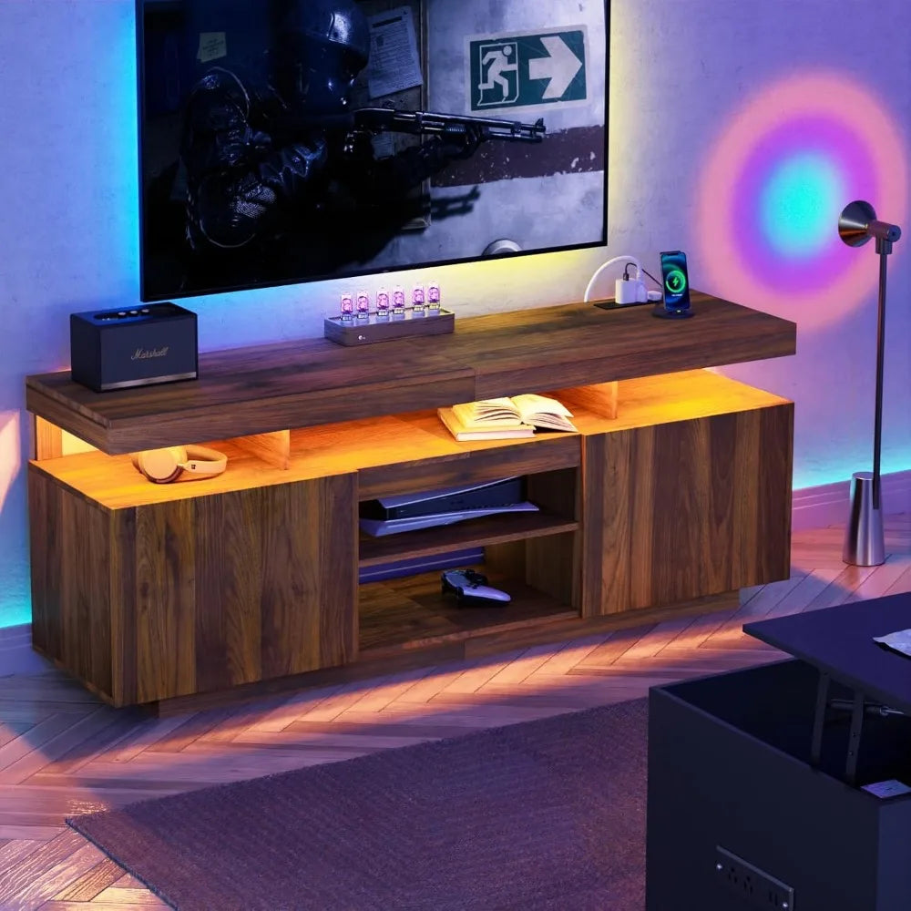 ZUIYU Modern LED TV Stand with Power Outlets