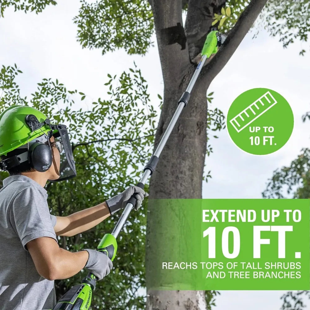 24V Brushless 10" Cordless Polesaw + Pole Hedge Trimmer Combo (Great For Pruning and Trimming Branches / Shrubs), 4.0Ah Battery