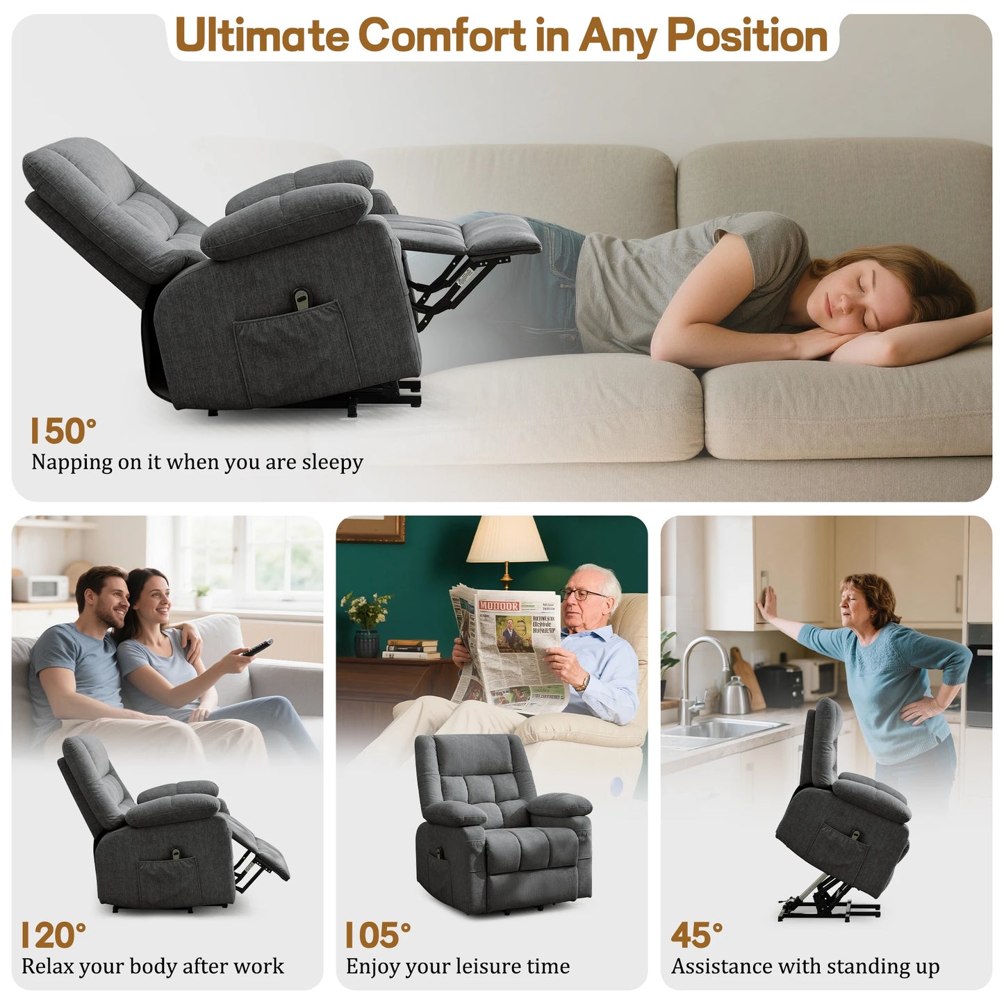 KORSERCN Luxury Power Lift Recliner With Massage And Heat