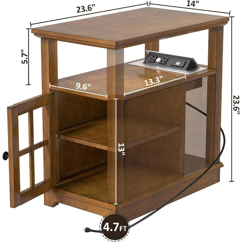 Charging End Table, Side Table with Hidden USB and Type-C Port