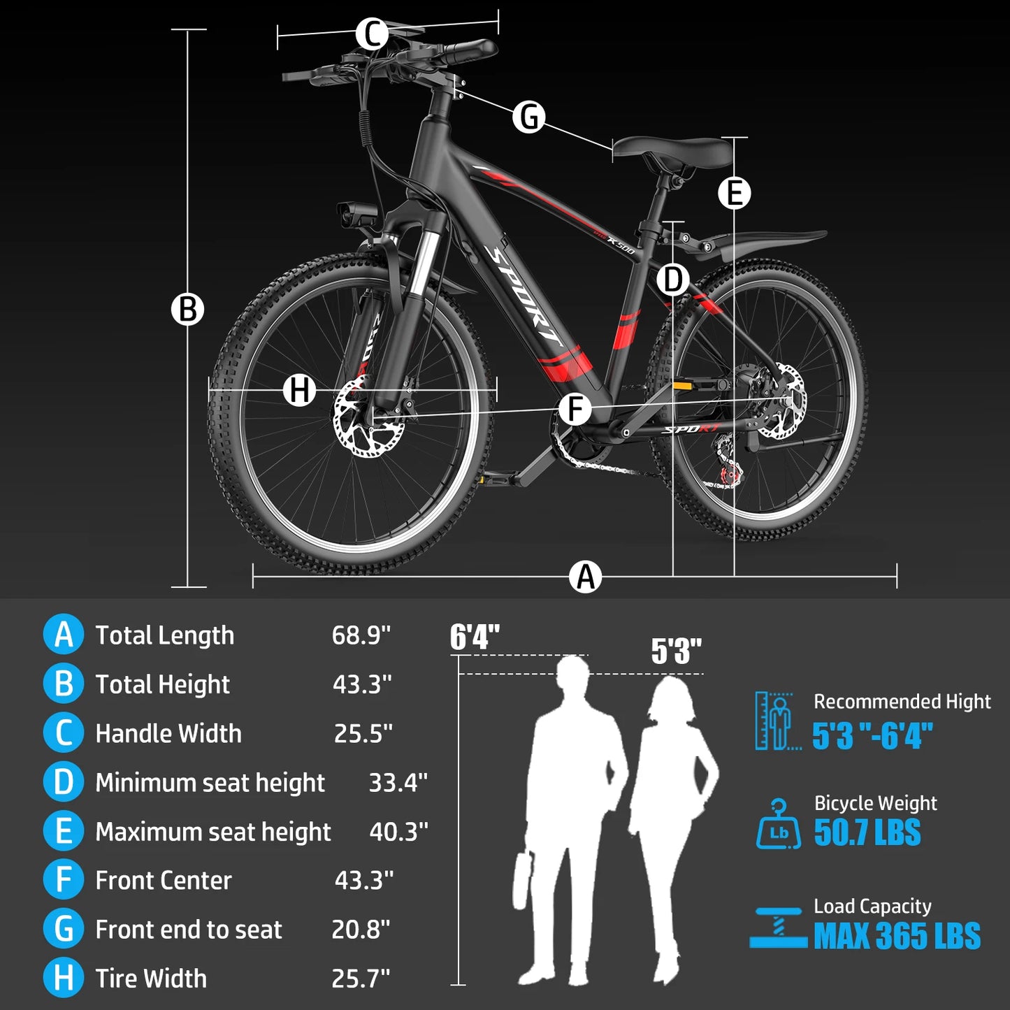 Max Speed Electric Mountain Bike Fat Tire 1000W Off Road
