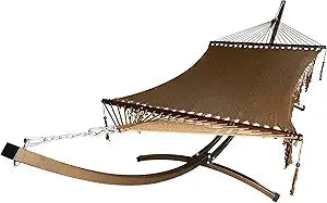 15 Ft. Indoor/Outdoor Heavy Duty Textured Bronze Steel Arc Hammock Stand w/Premium Quilted Hammock Bed. (Beige)