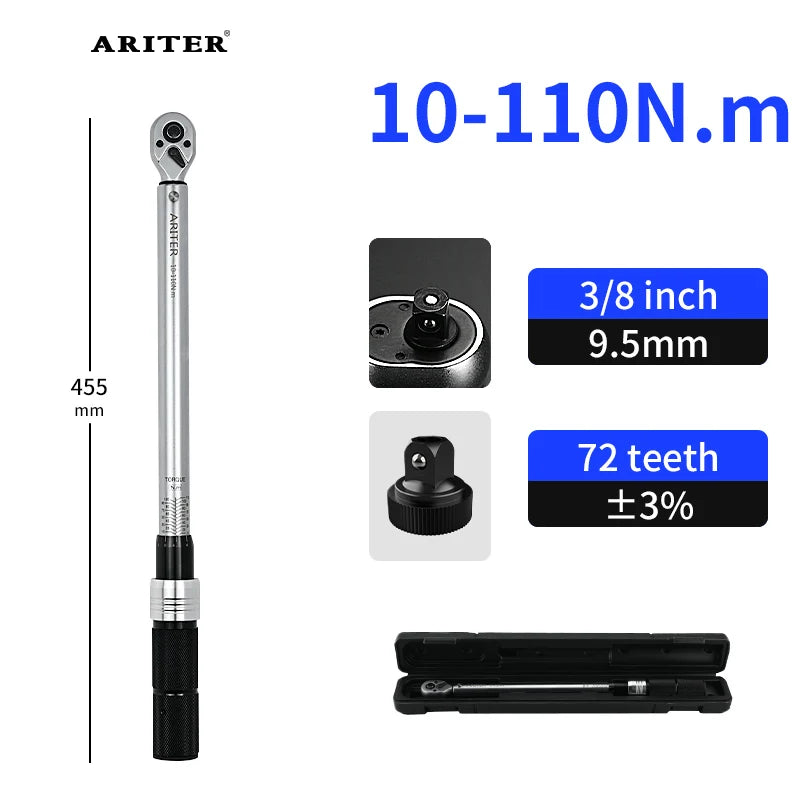 ARITER 1/2" 3/8" 1/4" Click Torque Wrench 72 teeth ±3% High Precision Professional Bicycle Car Repair tools