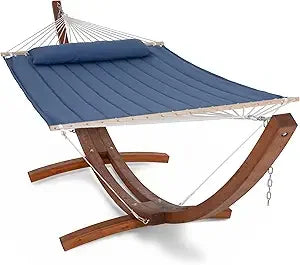 Hammocks Double Hammock with 13.5 ft Wooden Stand Included, Outdoor Hammocks for Outside, 475 lbs Capacity, Blue