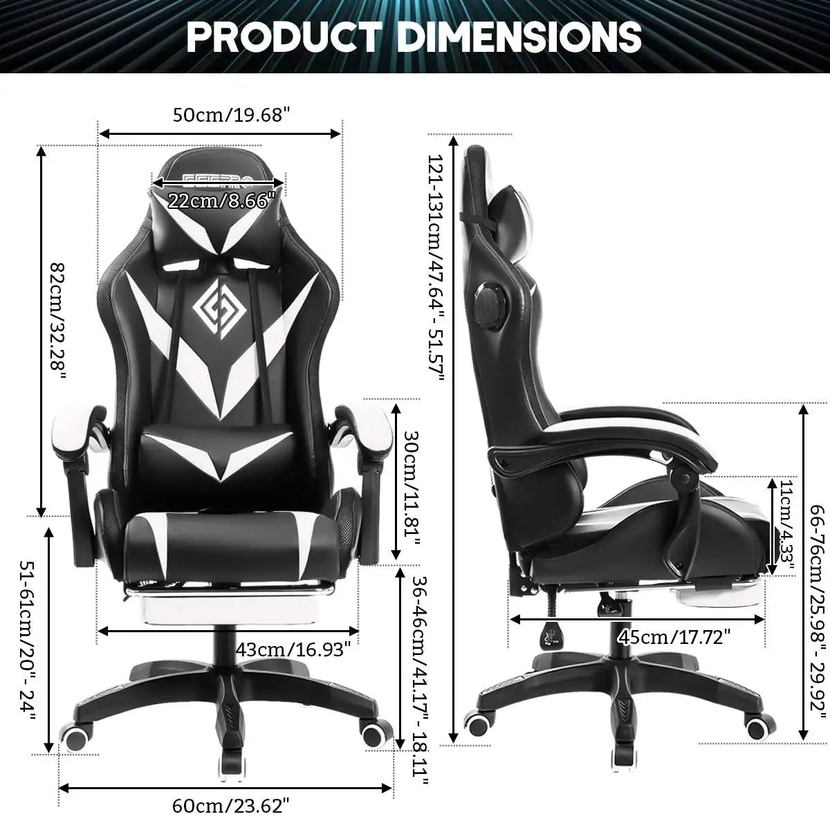 135 Degrees Gaming Chair with RGB Lights Bluetooth Speaker Ergonomic Swivel Recliner with 2 Point Massage