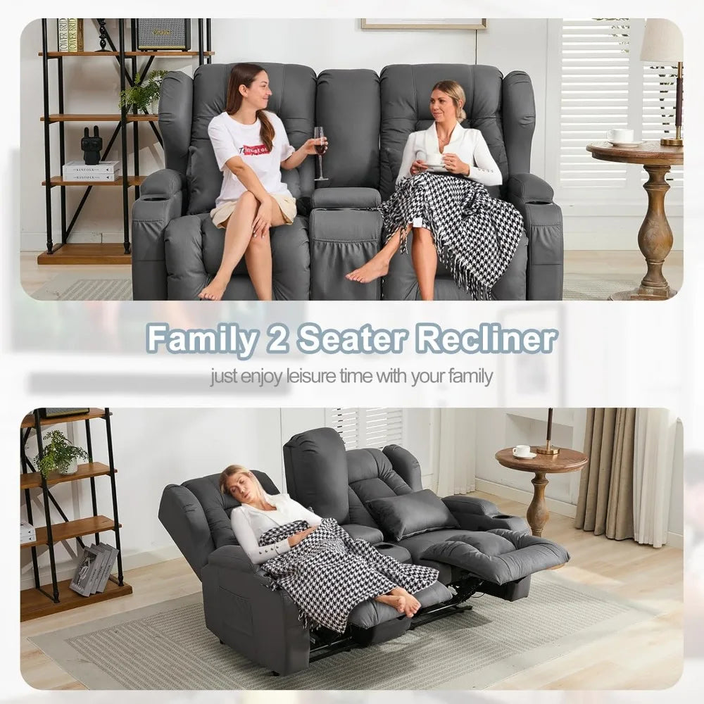 65.5" RV Loveseat Double Recliner With Console | Wall Hugger Reclining Sofa | Theater Seats Couch Furniture for RV and Home