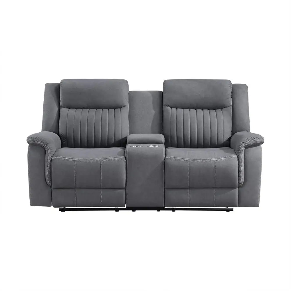 Double Recliner Sofa Manual Wall Hugger Home Theater Seating Polished Microfiber Reclining Loveseat Sturdy Metal Frame Deep