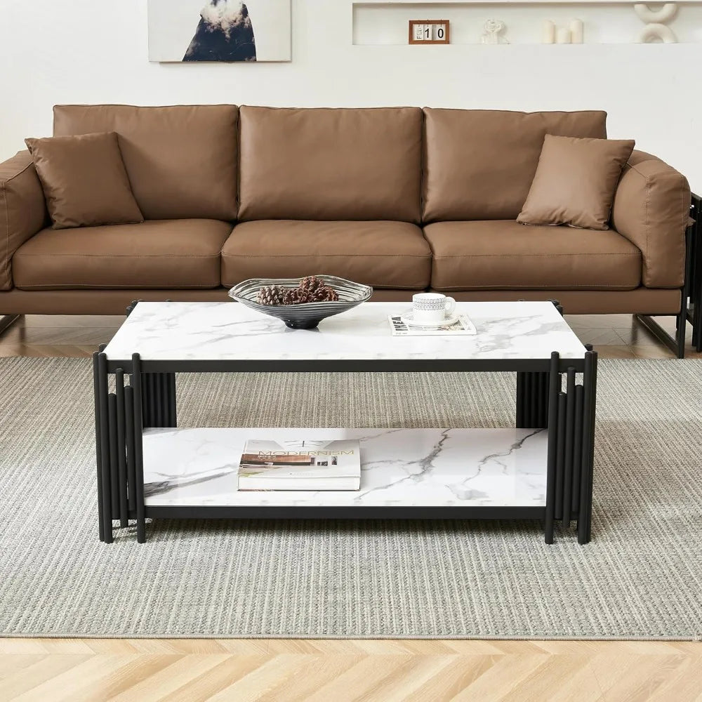 44.88 X 25.2'' Modern Coffee Table, Rectangle Simple Coffee Tables with 1-Tier Storage Shelves, Metal Center Table Minimalist Co