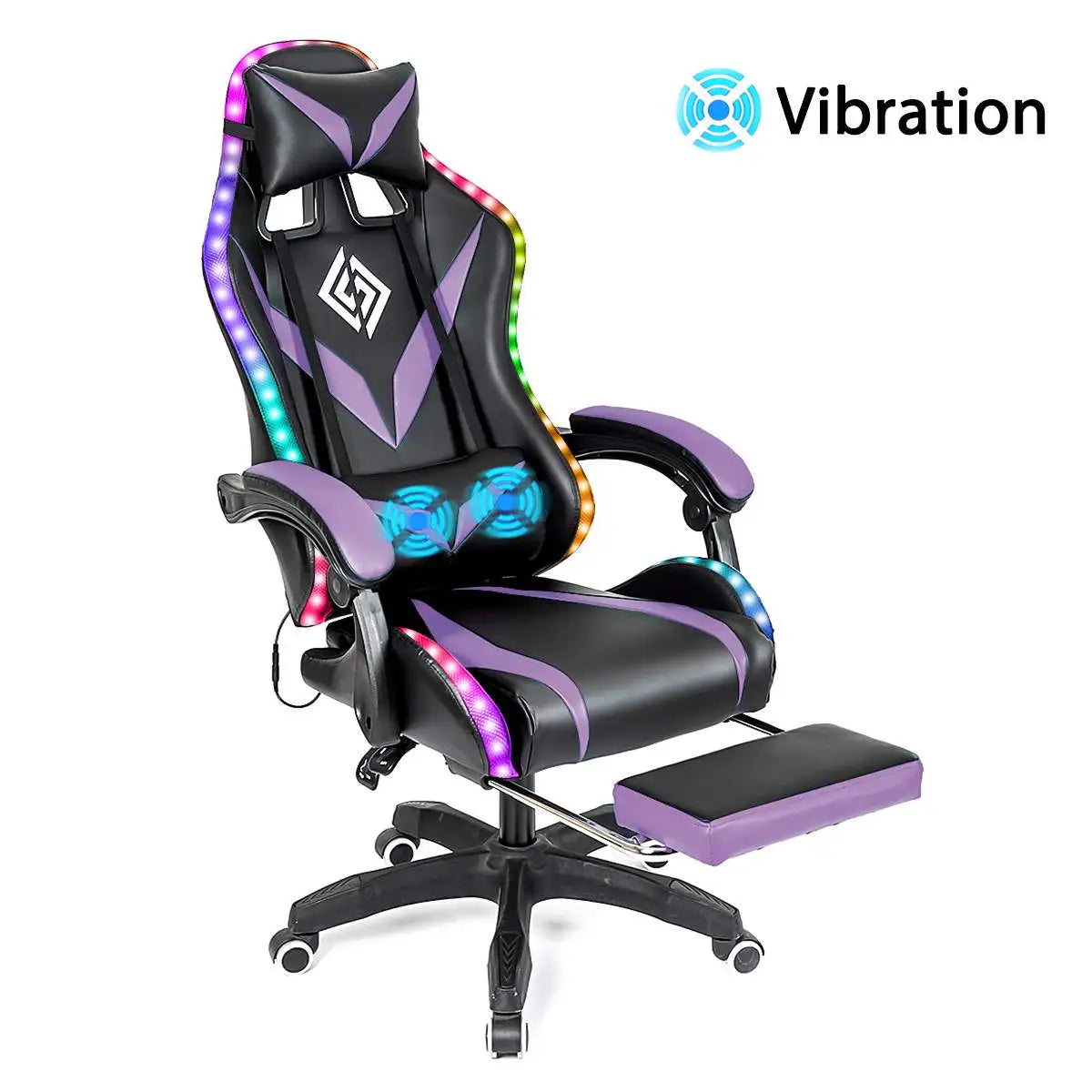 135 Degrees Gaming Chair with RGB Lights Bluetooth Speaker Ergonomic Swivel Recliner with 2 Point Massage