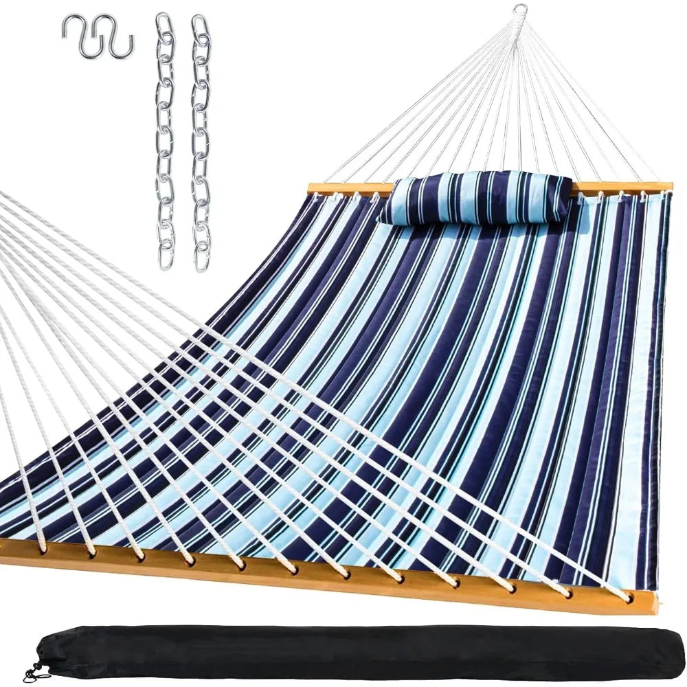 Outdoor Quilted Fabric Hammock with Spreader Bars and Detachable Pillow and Chains,Outdoor Patio Backyard, Hammocks