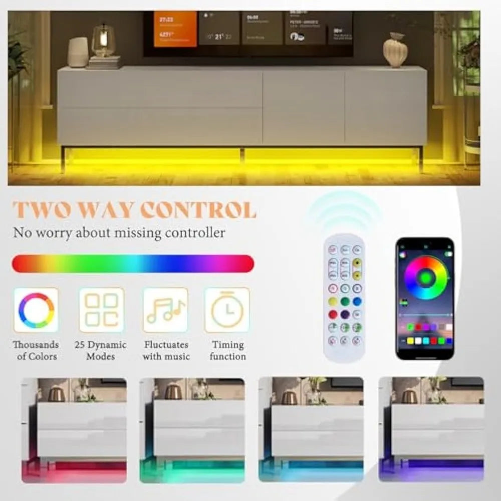 70in LED TV Stand for TVs up to 80", Modern High Gloss Entertainment Center with Storage Drawer and Cabinet, TV Console Table w