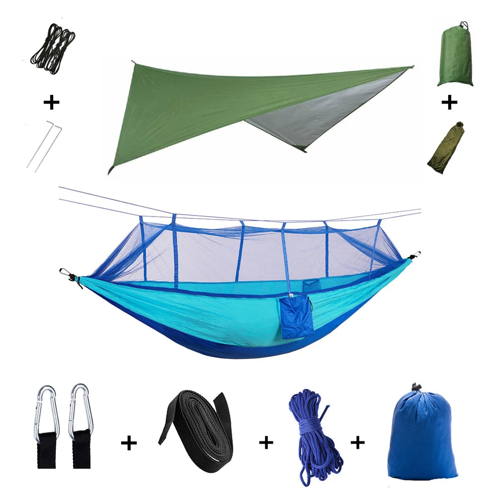Anti Outdoor Camping Hammock With Mosquito Net And Rain Tent Equipment Shelters Camp Bed Survival Portable Hammock