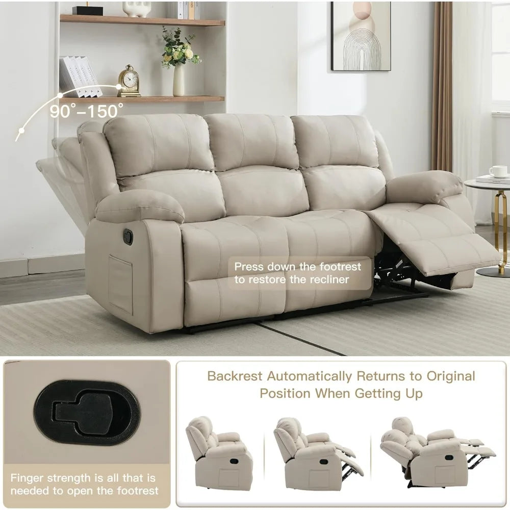 Reclining Loveseat Sofa Leather Recliner Sofa 3 Seater Couch for Living Room, Home Theater Seating