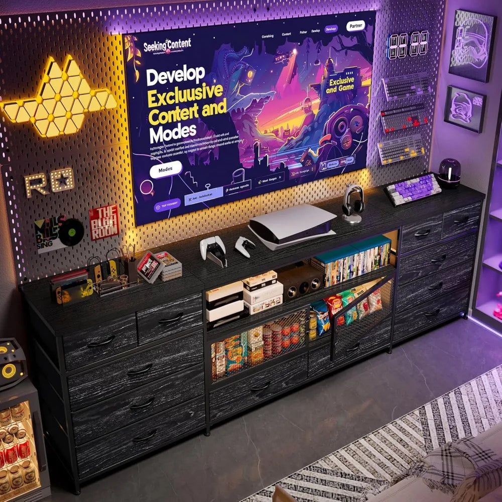 ZHUXIANG TV Stand With LED Lighting And Charging Station