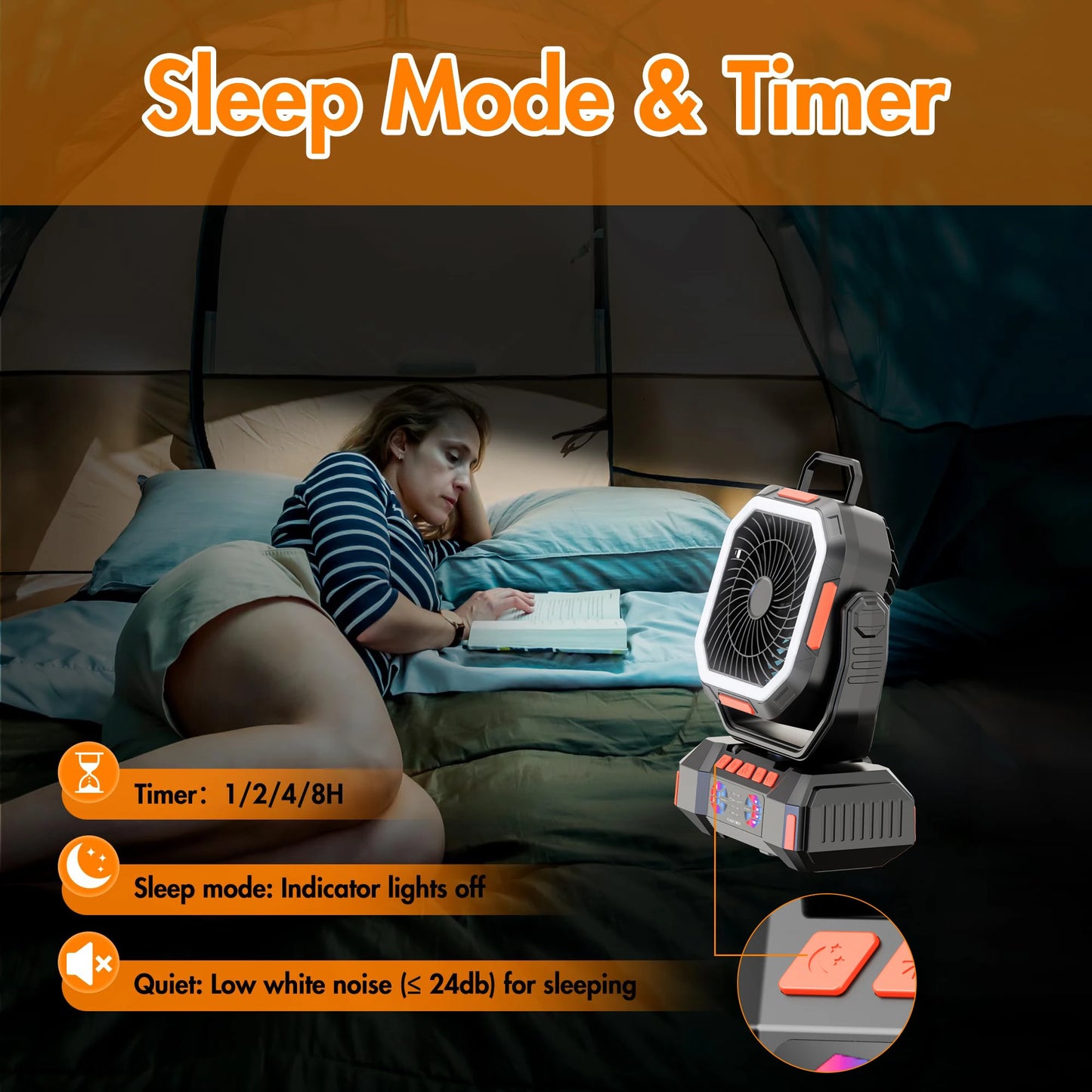 2025 Portable Wireless Fan 40000mAh Camping Fan Rechargeable Table Fan Travel Tent Fan Air Circulator Tents Outdoor Electric Fan