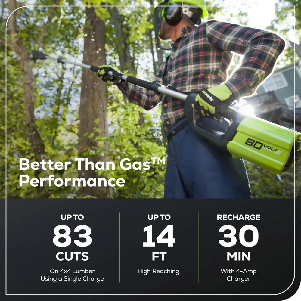 80V 10" Cordless Polesaw (Great For Pruning and Trimming Branches / 75+ Compatible Tools), 2.0Ah Battery and Charger Included