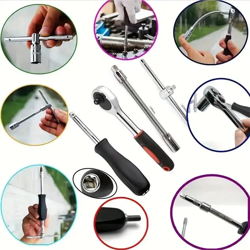 46PCS 1/4 inch Drive Socket Set,Metric Ratchet Wrench Set with 4-14mm CR-V Sockets,S2 Bits,Extension Bars,Mechanic Tool Kits for