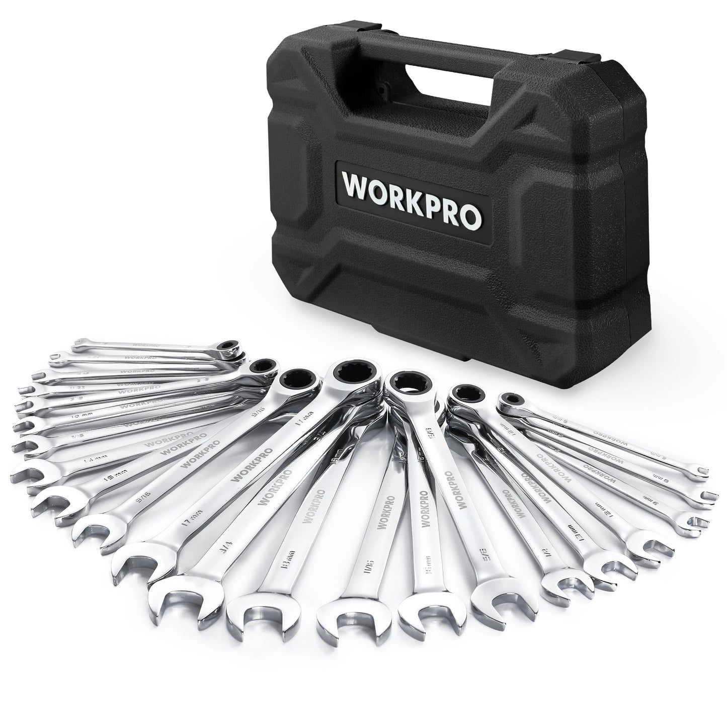 WORKPRO 23pc Ratcheting Wrench Set with Box ,72 Teeth Wrench with Box, Wrench Repair Tool Set