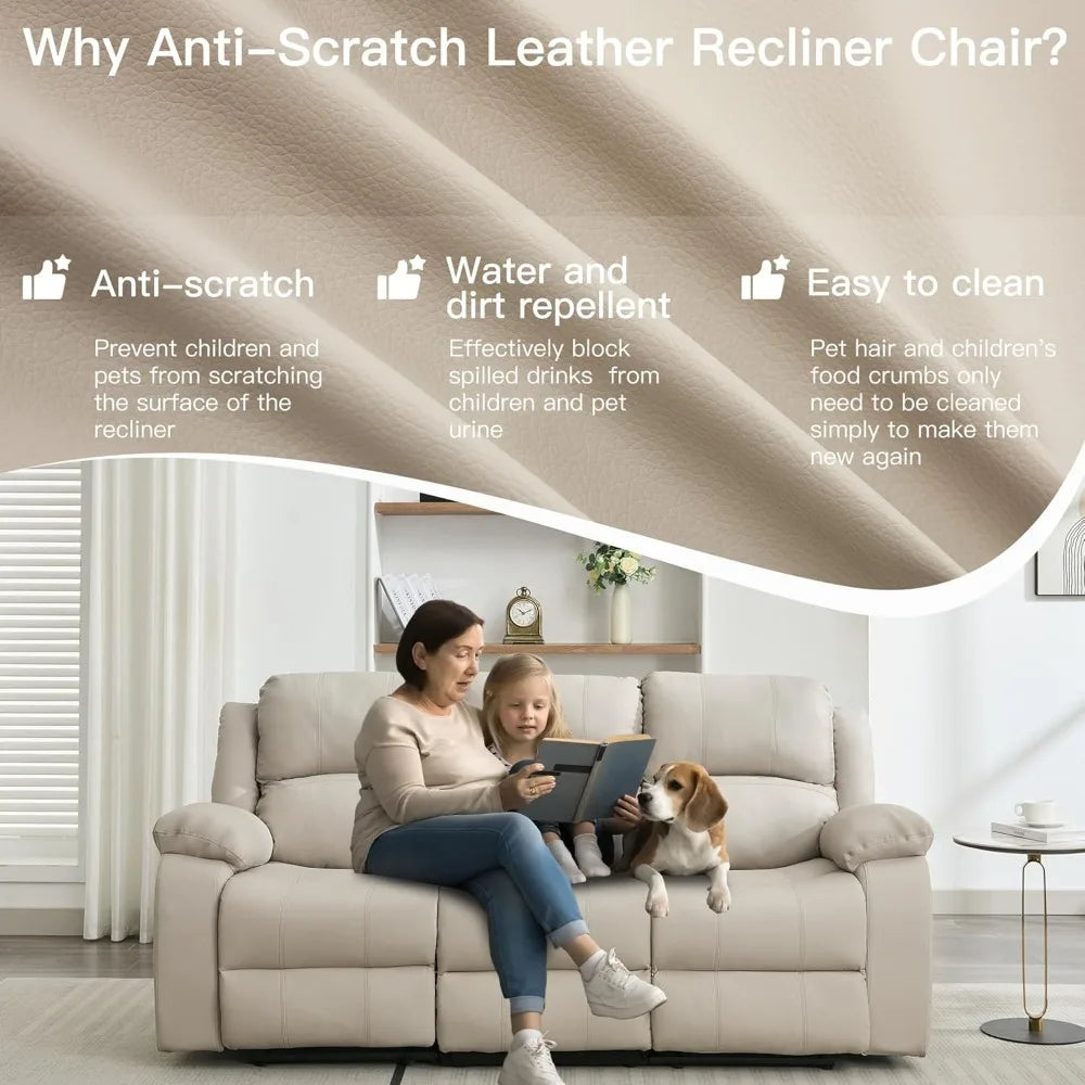 Reclining Loveseat Sofa Leather Recliner Sofa 3 Seater Couch for Living Room, Home Theater Seating