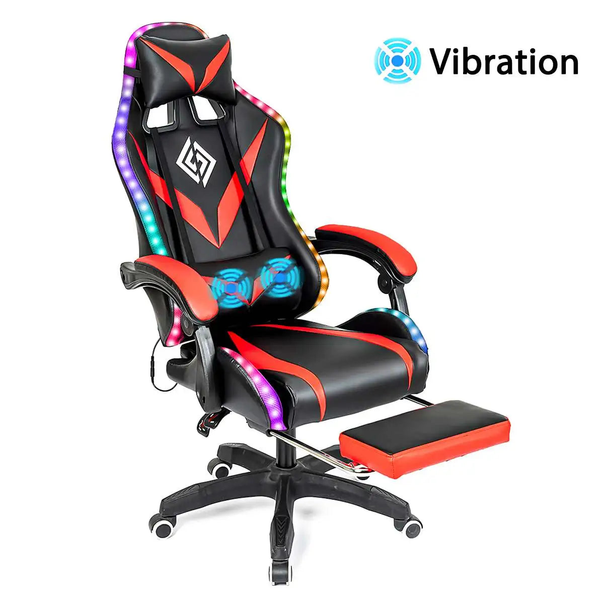 135 Degrees Gaming Chair with RGB Lights Bluetooth Speaker Ergonomic Swivel Recliner with 2 Point Massage