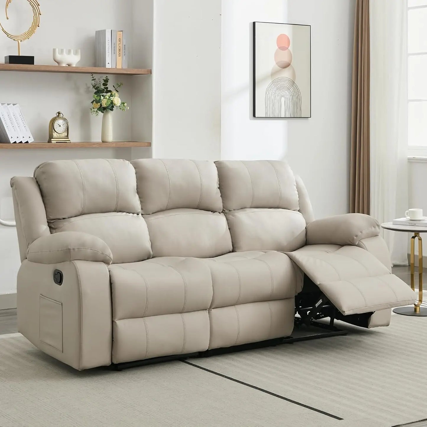 Reclining Loveseat Sofa Leather Recliner Sofa 3 Seater Couch for Living Room, Home Theater Seating