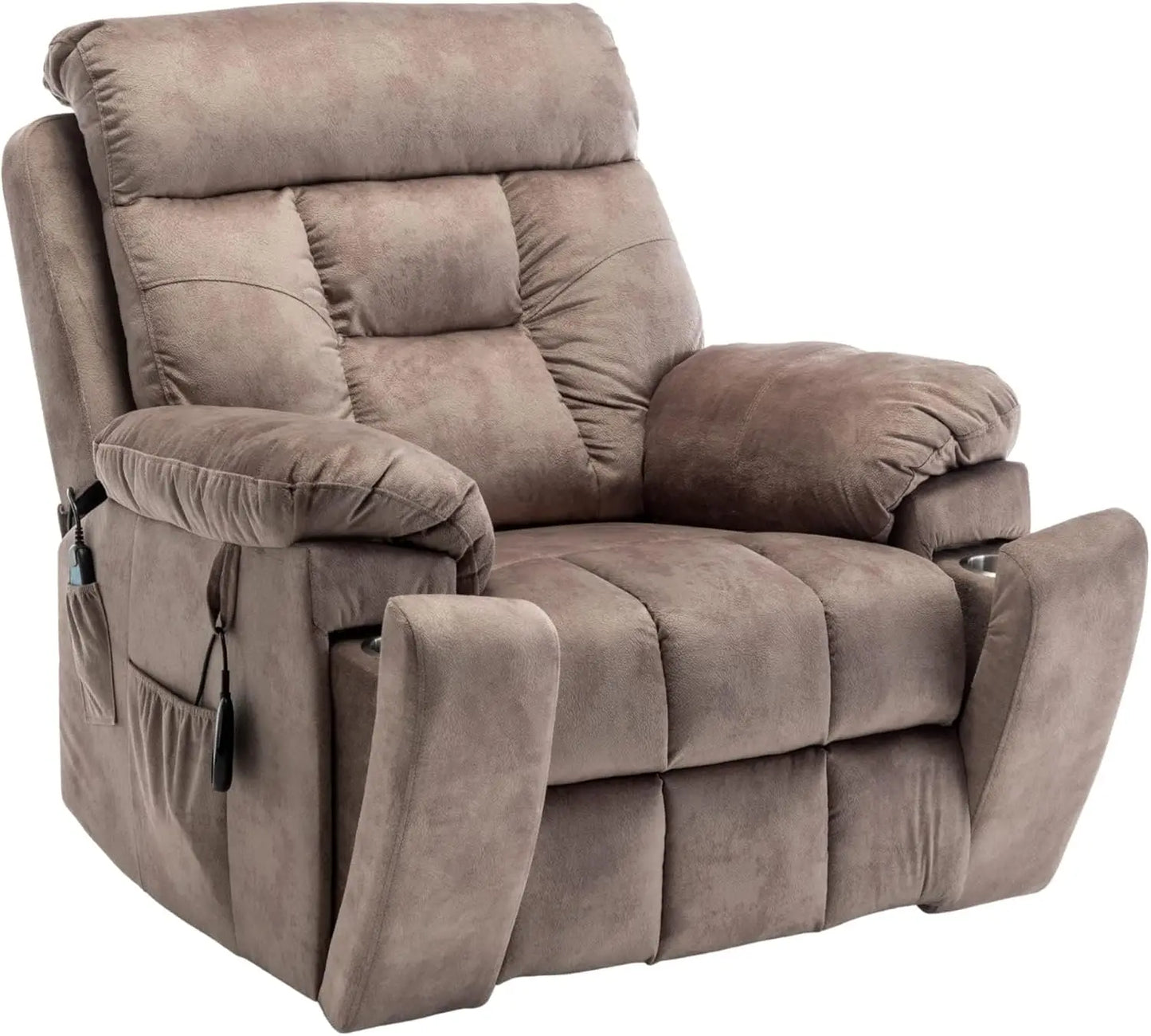 Oversized Power Lift Recliner for Elderly - Infinite Position Lay Flat Lift Chair with Heat & Massage Lumbar Pillow Cup Holders